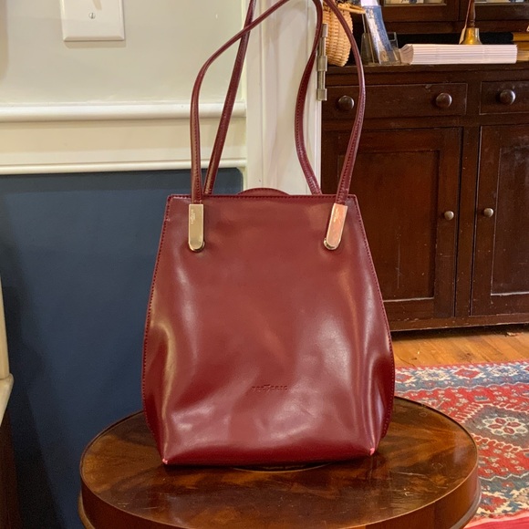 Paul Fredrick Deep Red Leather Convertible Backpack Bag - Picture 1 of 4